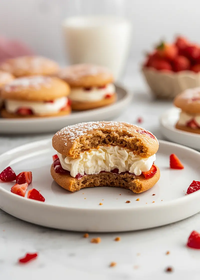 strawberry cheesecake stuffed cookies ready to serve