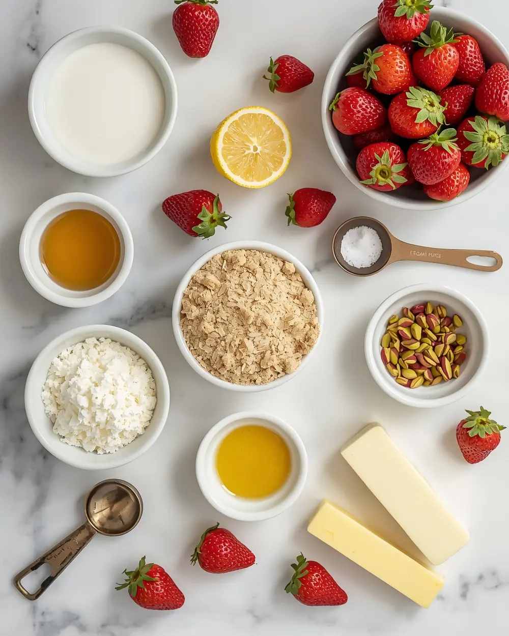 Ingredients for strawberry frozen yogurt cups