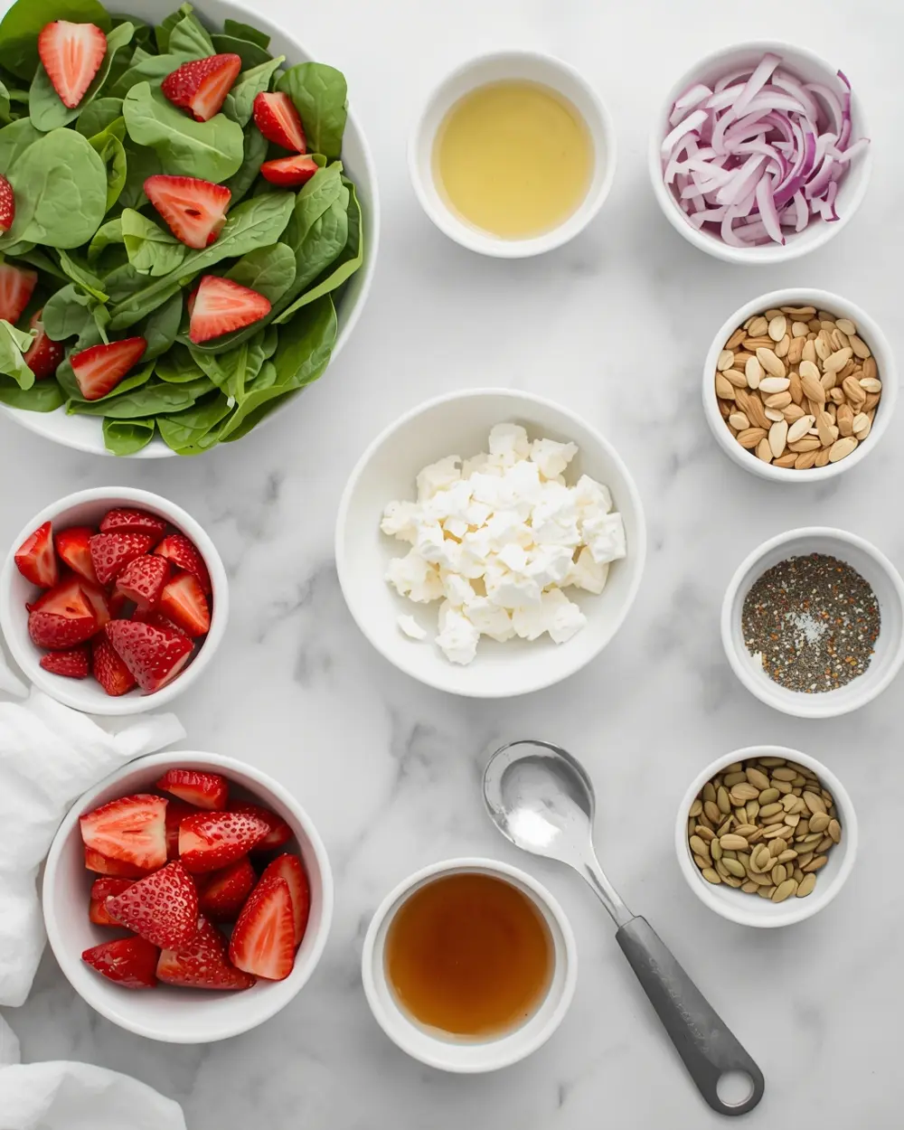 Ingredients for strawberry spinach salad summer
