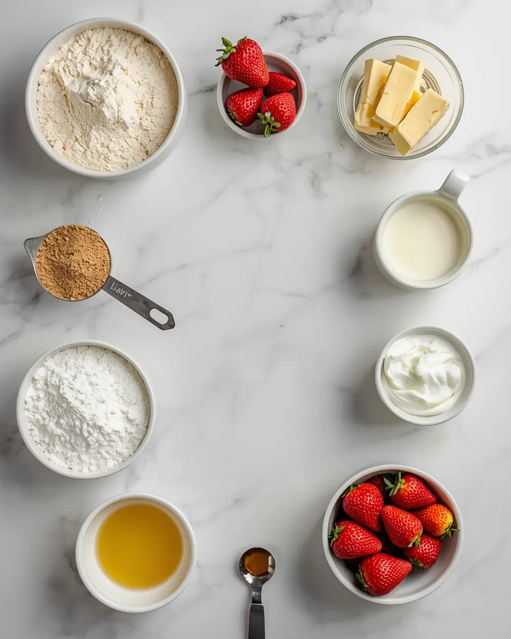 Ingredients for strawberry tres leches cake