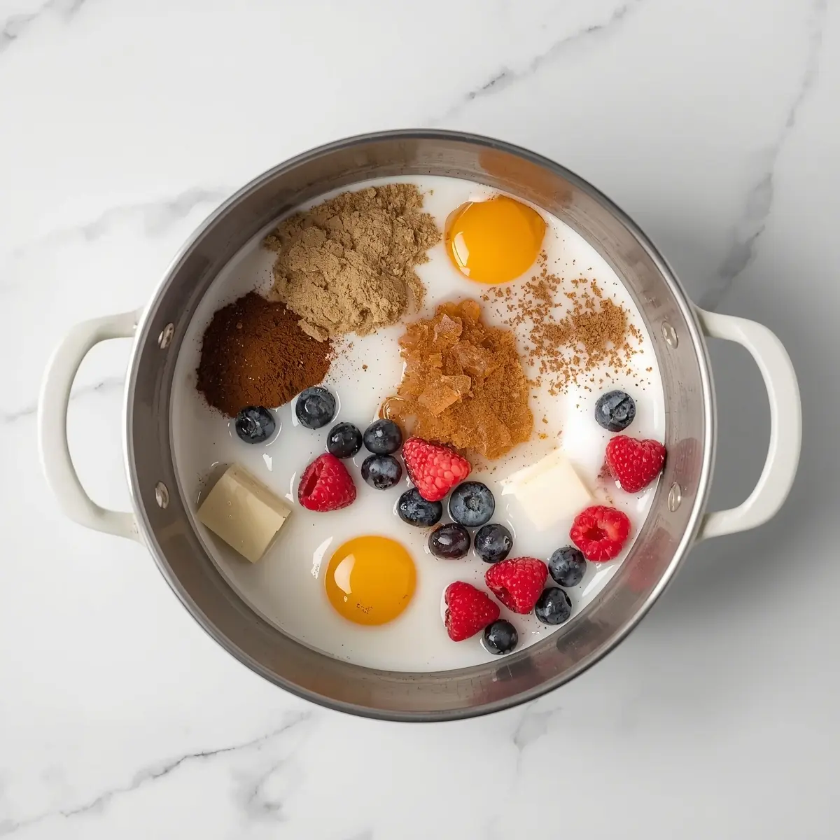 Cooking instructions for summer berry bread pudding