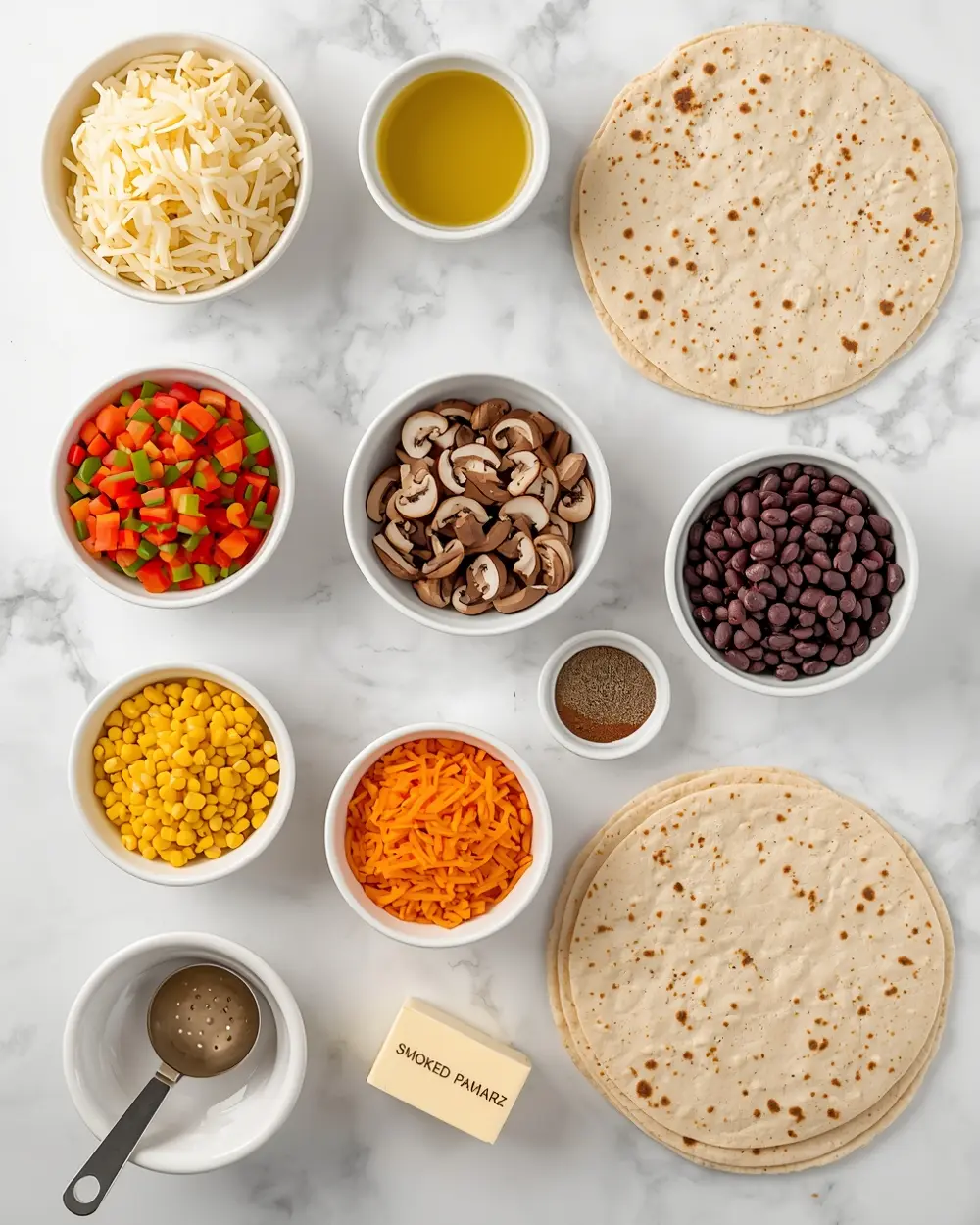 Ingredients for veggie quesadilla