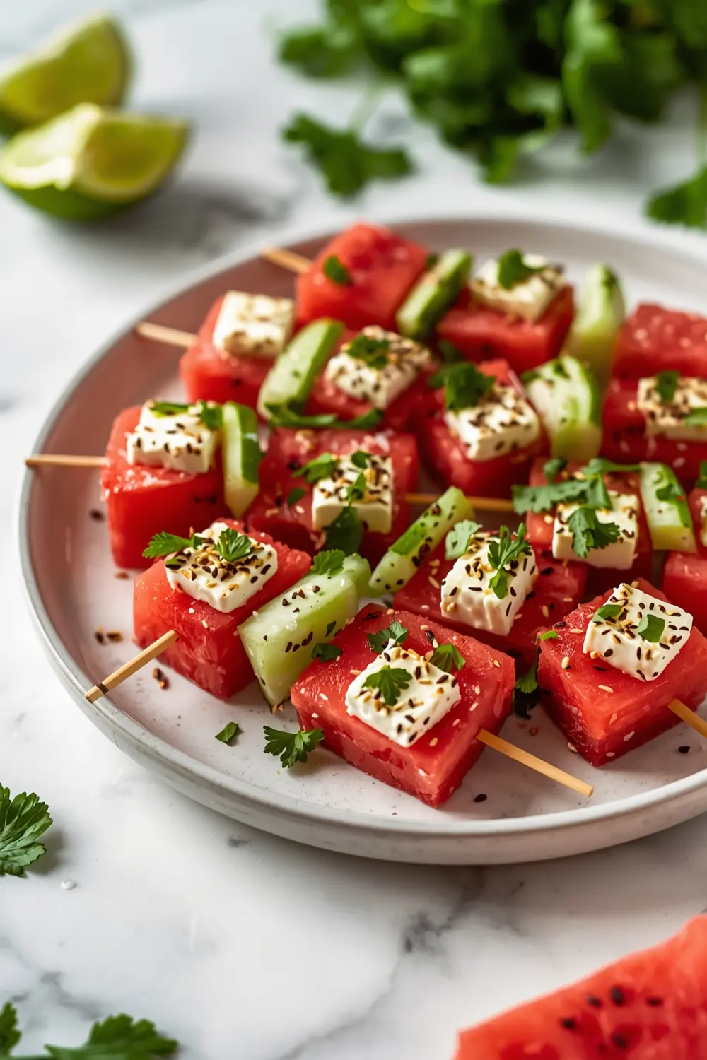 watermelon feta mint skewers