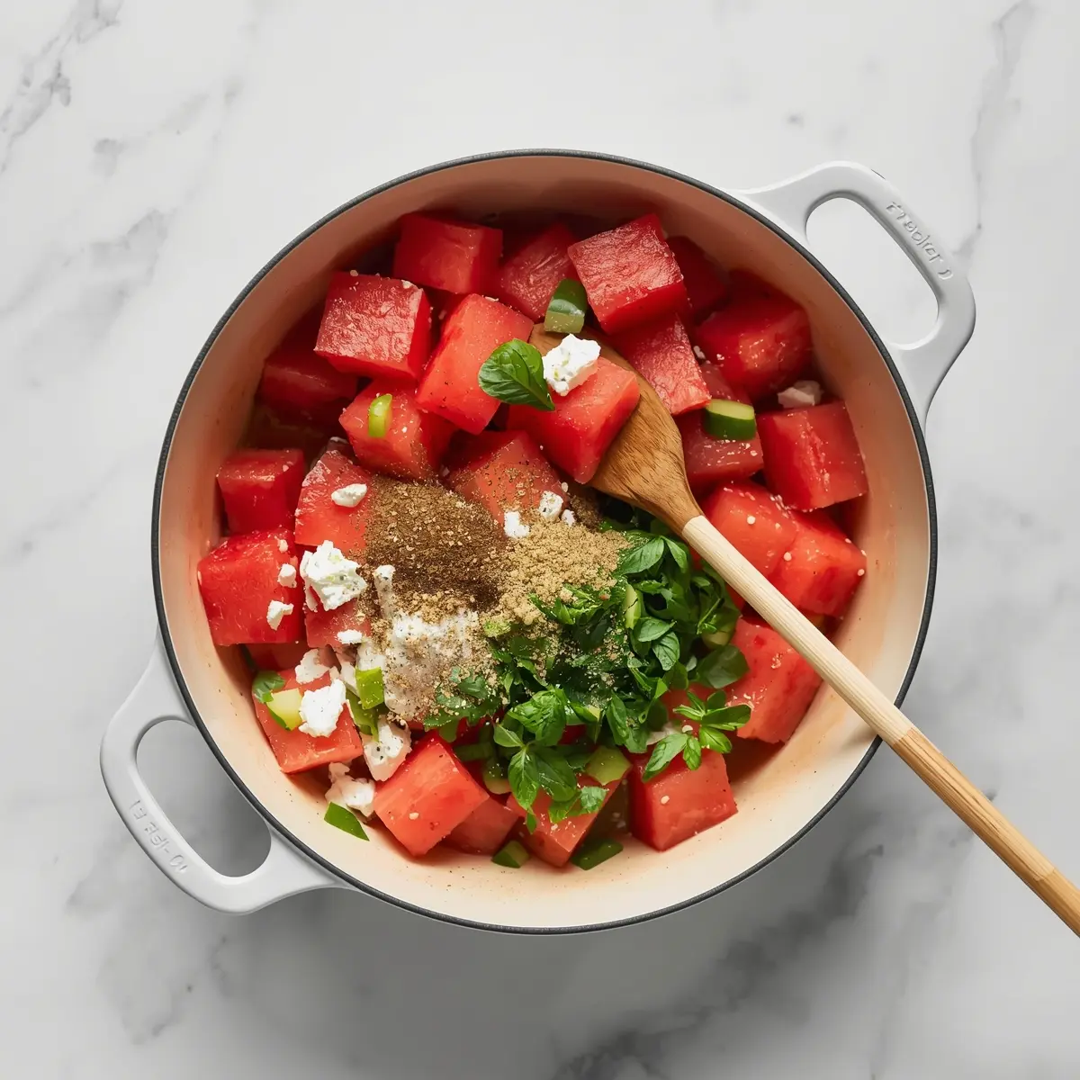 Cooking instructions for watermelon feta mint skewers