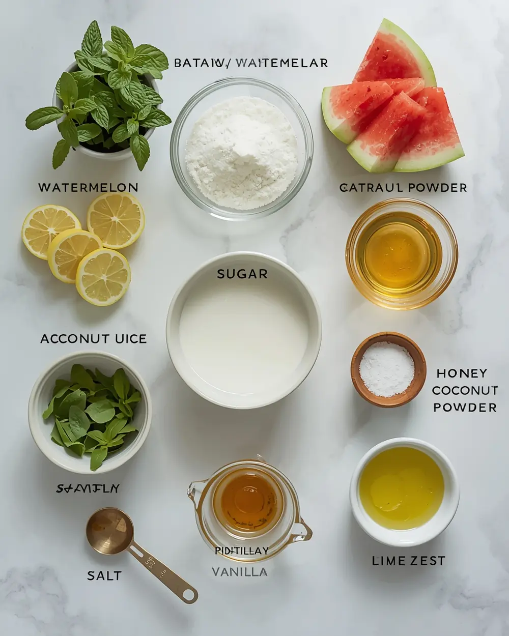 Ingredients for watermelon mint popsicles