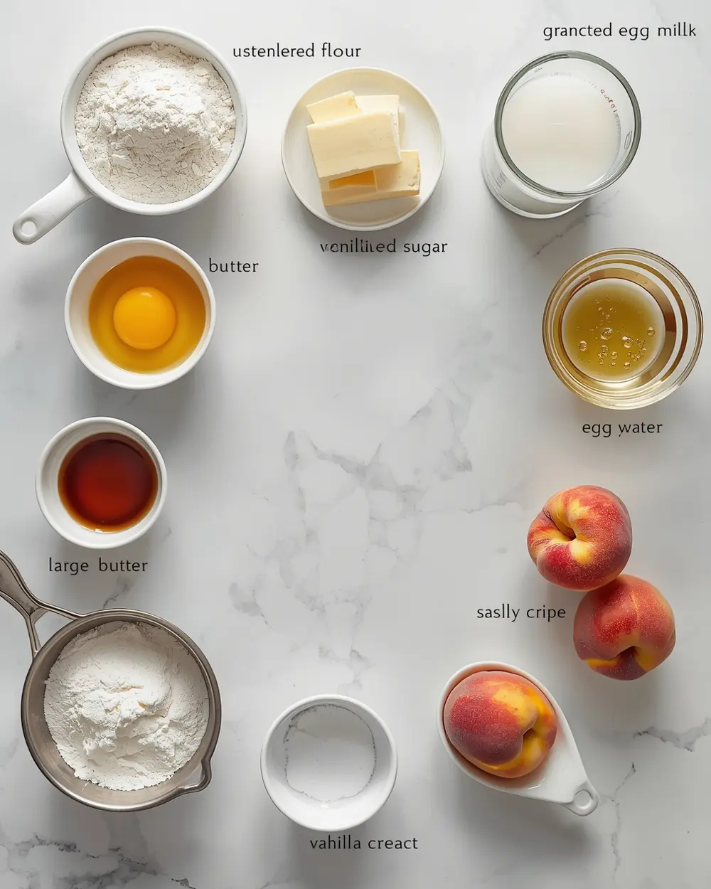 Ingredients for white peach custard tart