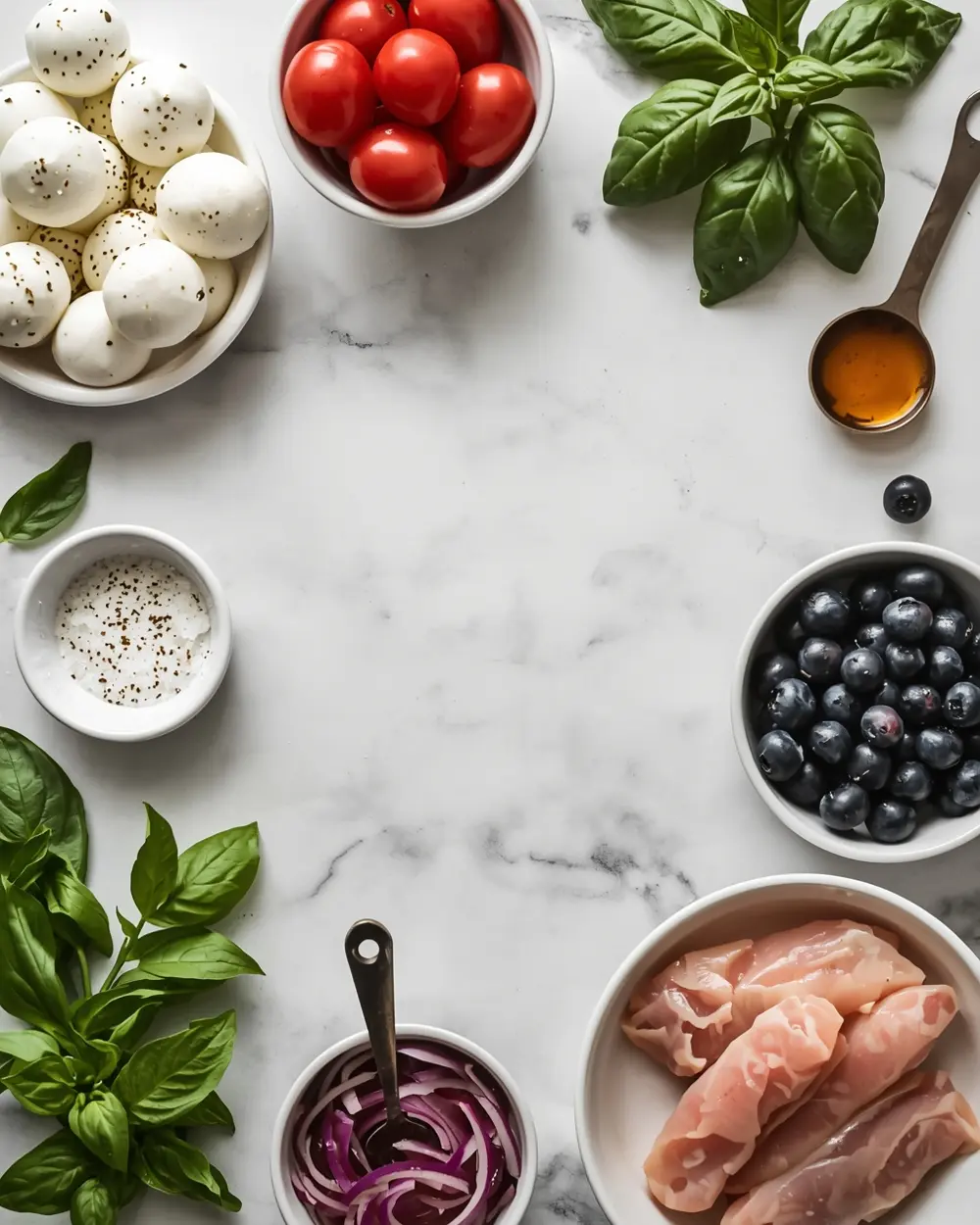 Ingredients for 4th of july caprese skewers elegant