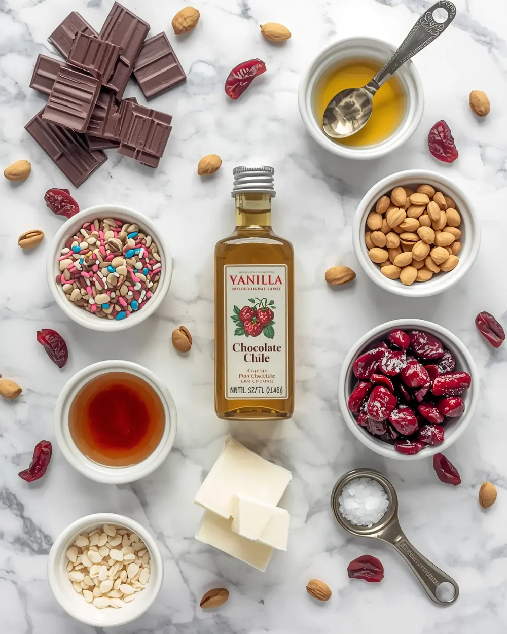 Ingredients for 4th of july chocolate bark elegant