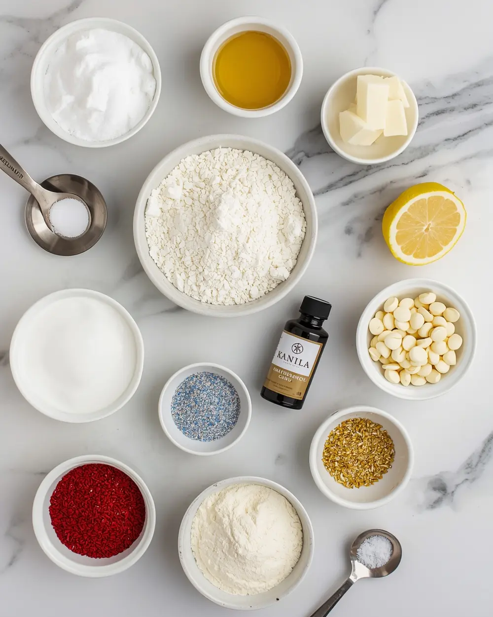 Ingredients for 4th of july meringue kisses elegant