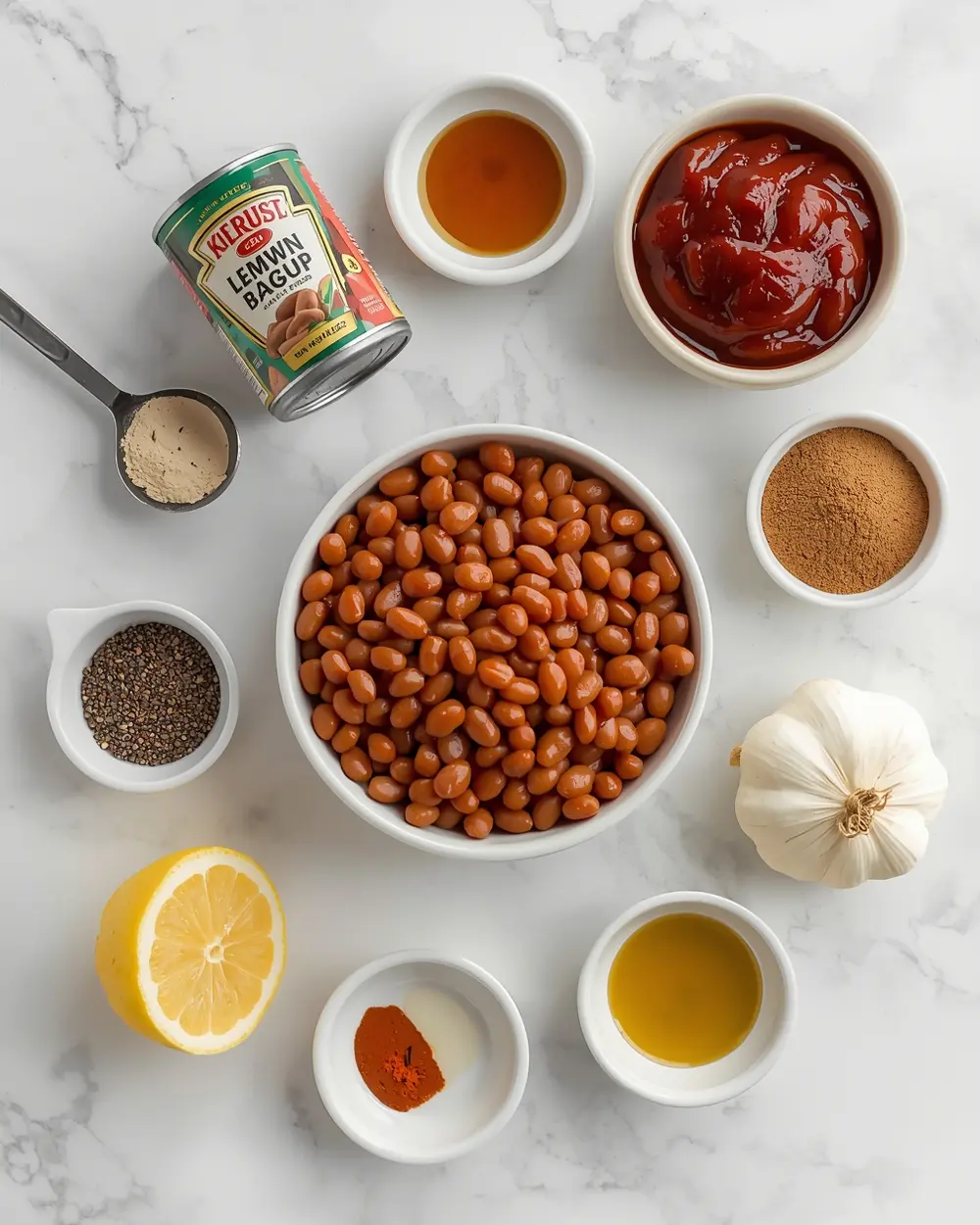 Ingredients for beautiful BBQ baked beans summer
