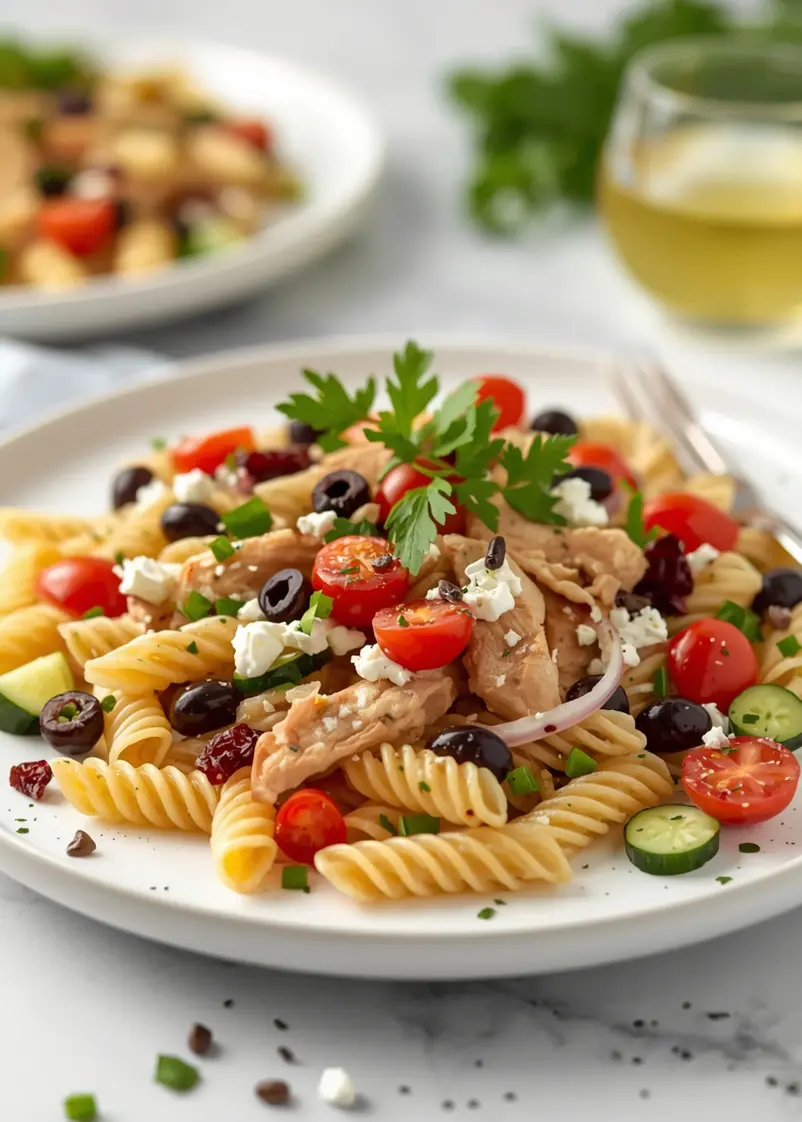 beautiful chicken pasta salad summer ready to serve