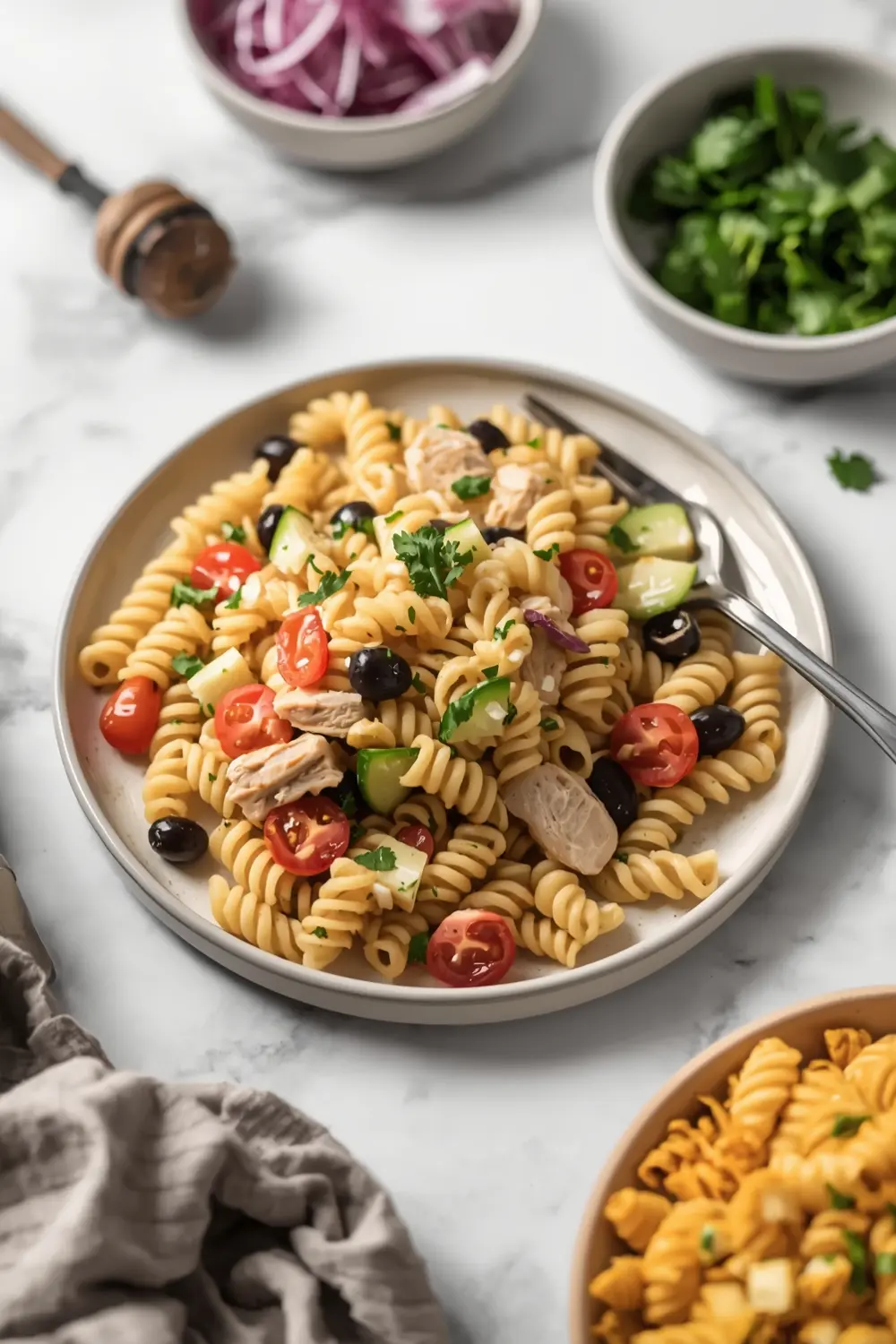 beautiful cold chicken pasta salad summer