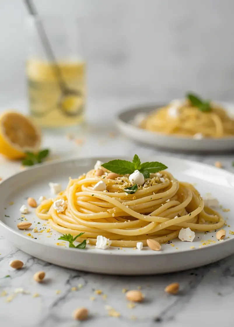 beautiful cold lemon pasta summer ready to serve