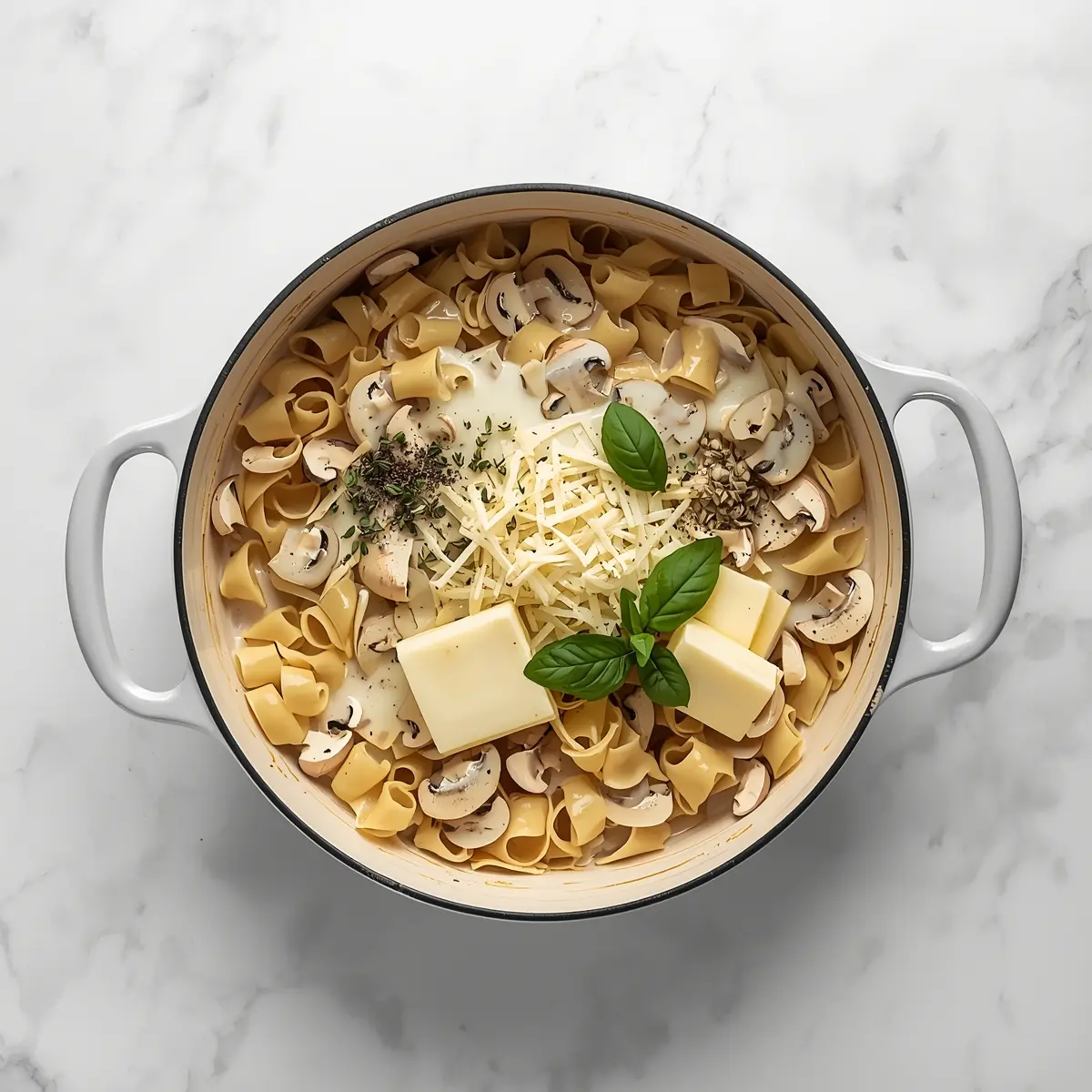 Cooking instructions for beautiful creamy mushroom pasta summer