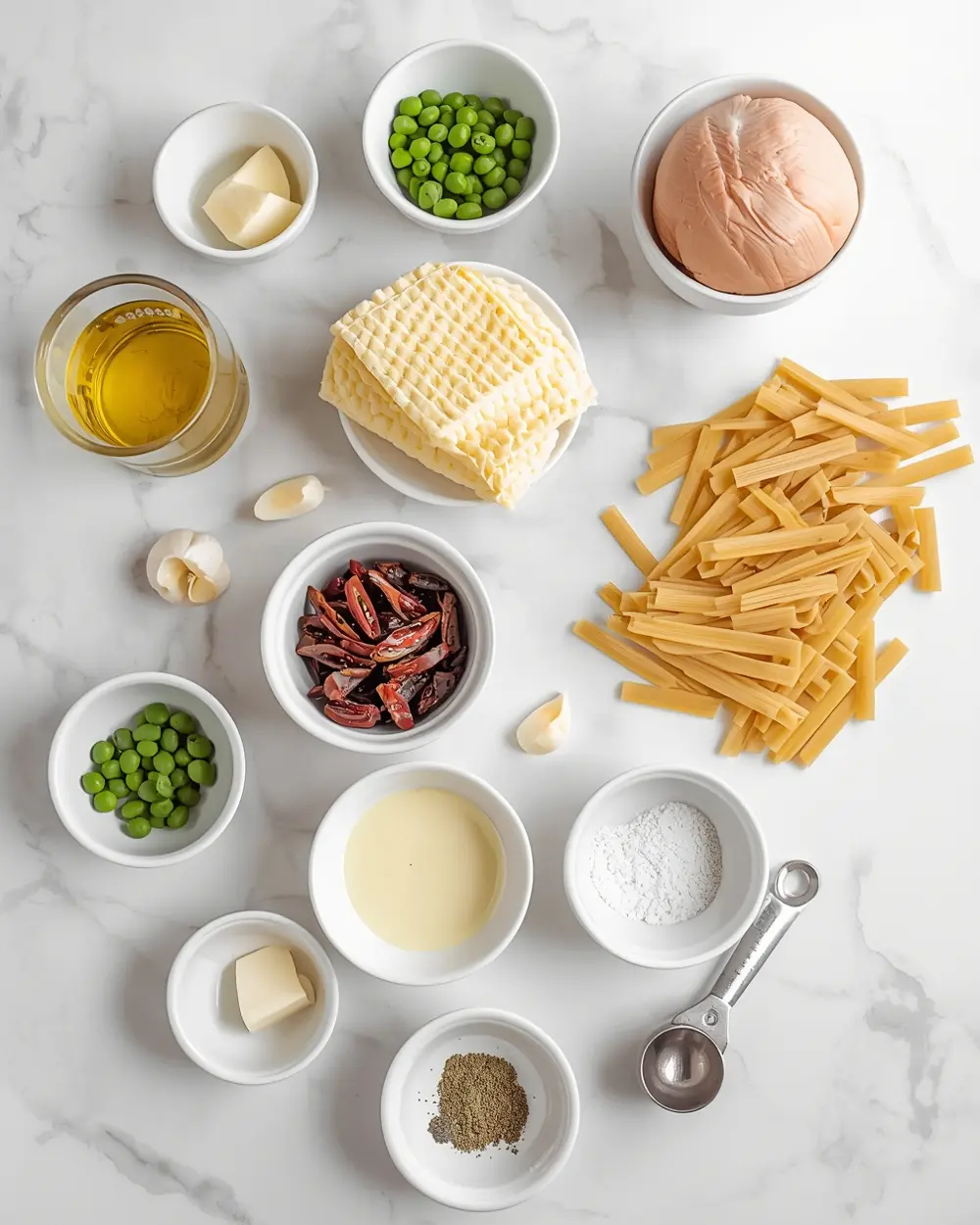 Ingredients for beautiful creamy tuscan pasta summer
