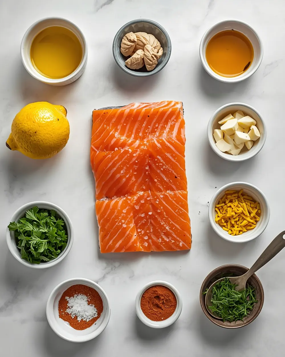 Ingredients for beautiful grilled salmon marinade summer
