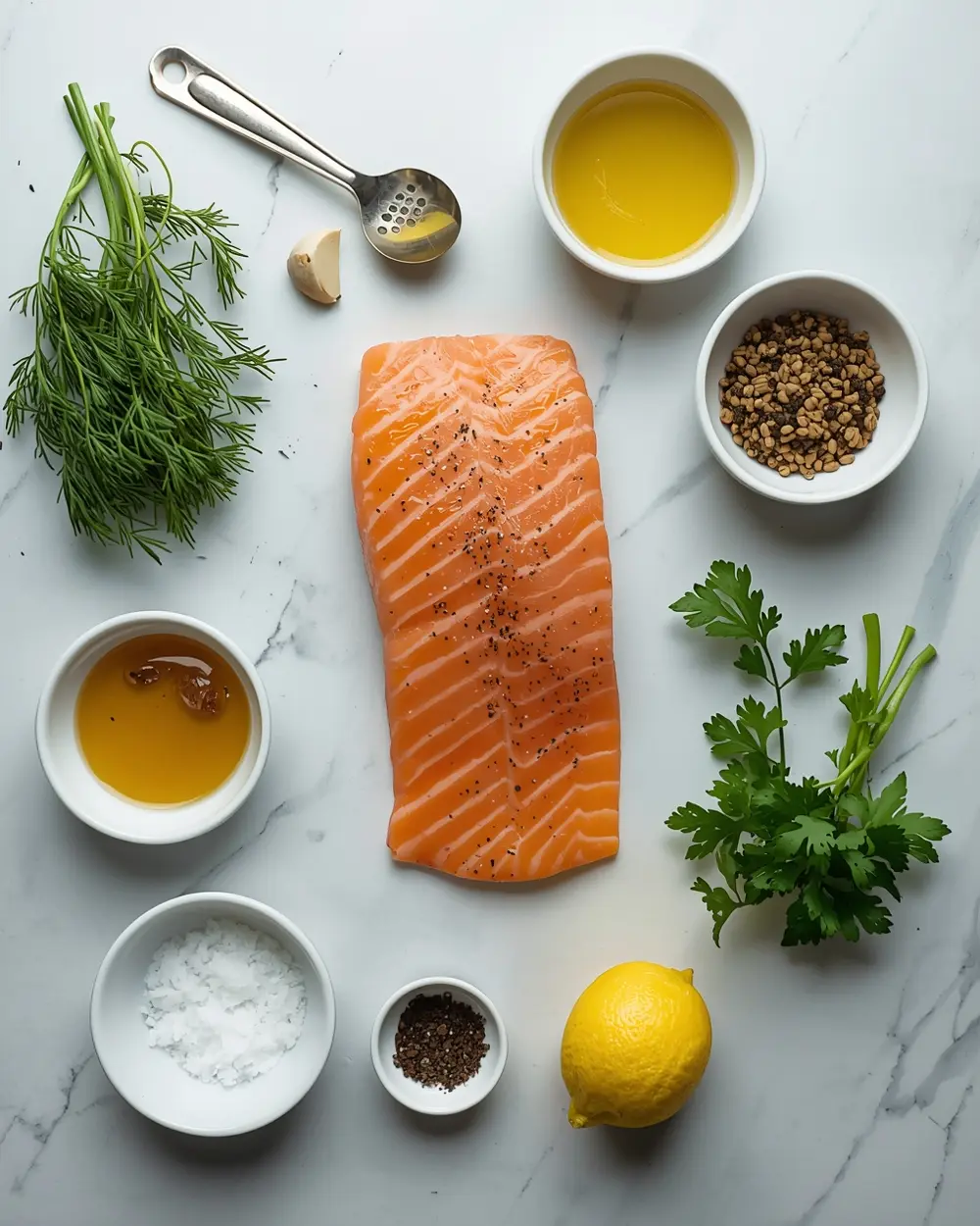 Ingredients for beautiful grilled salmon summer