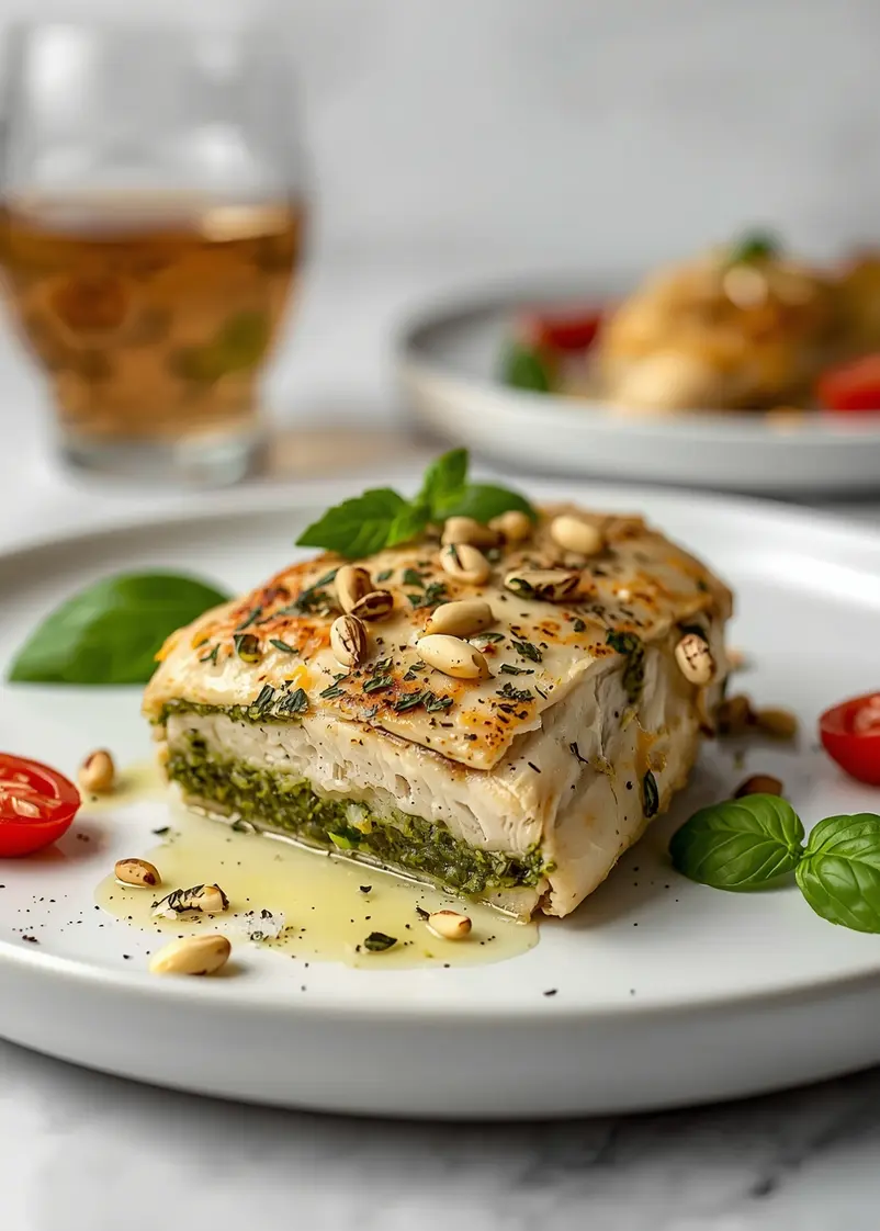 beautiful pesto baked chicken ready to serve