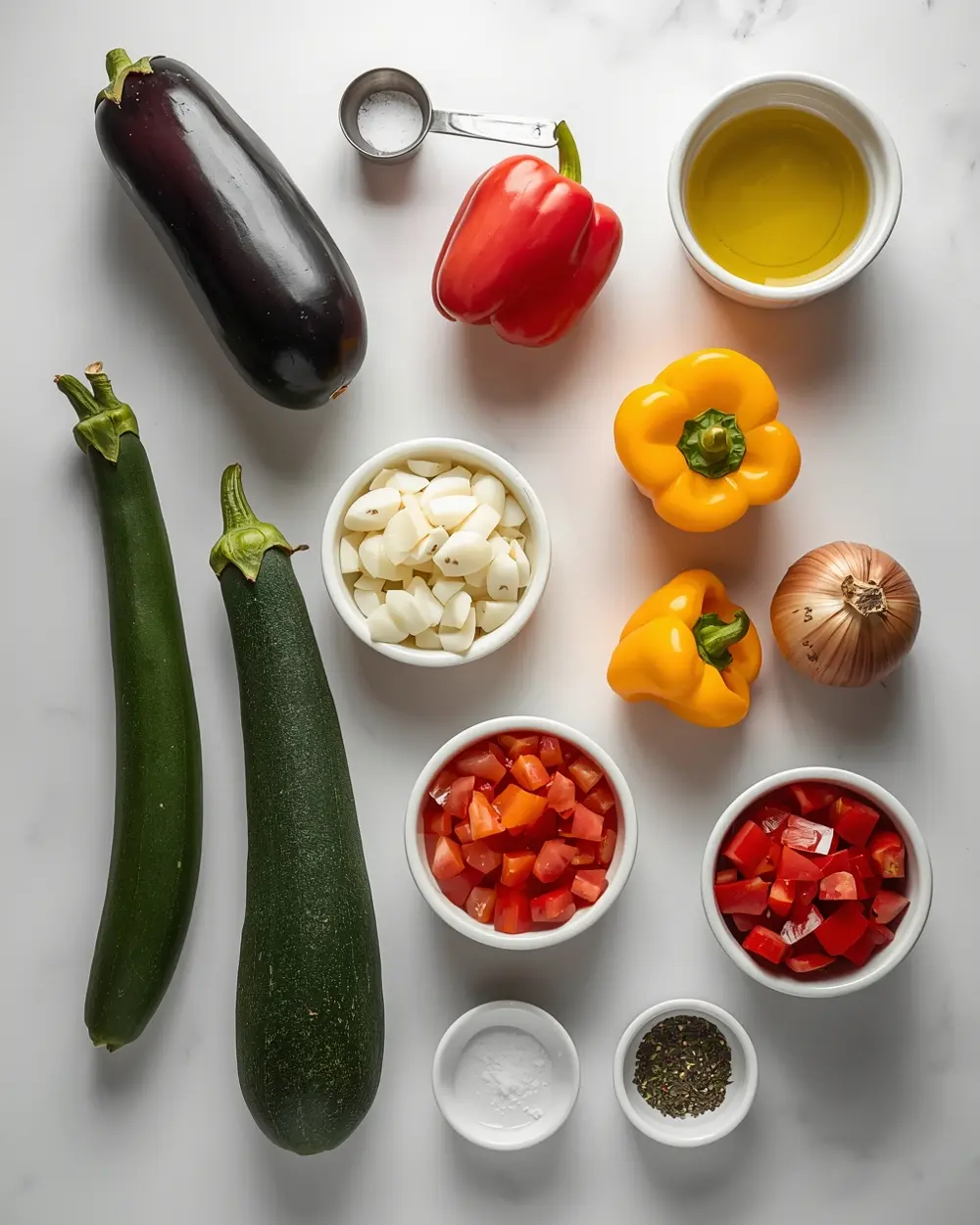 Ingredients for beautiful sheet pan ratatouille weeknight