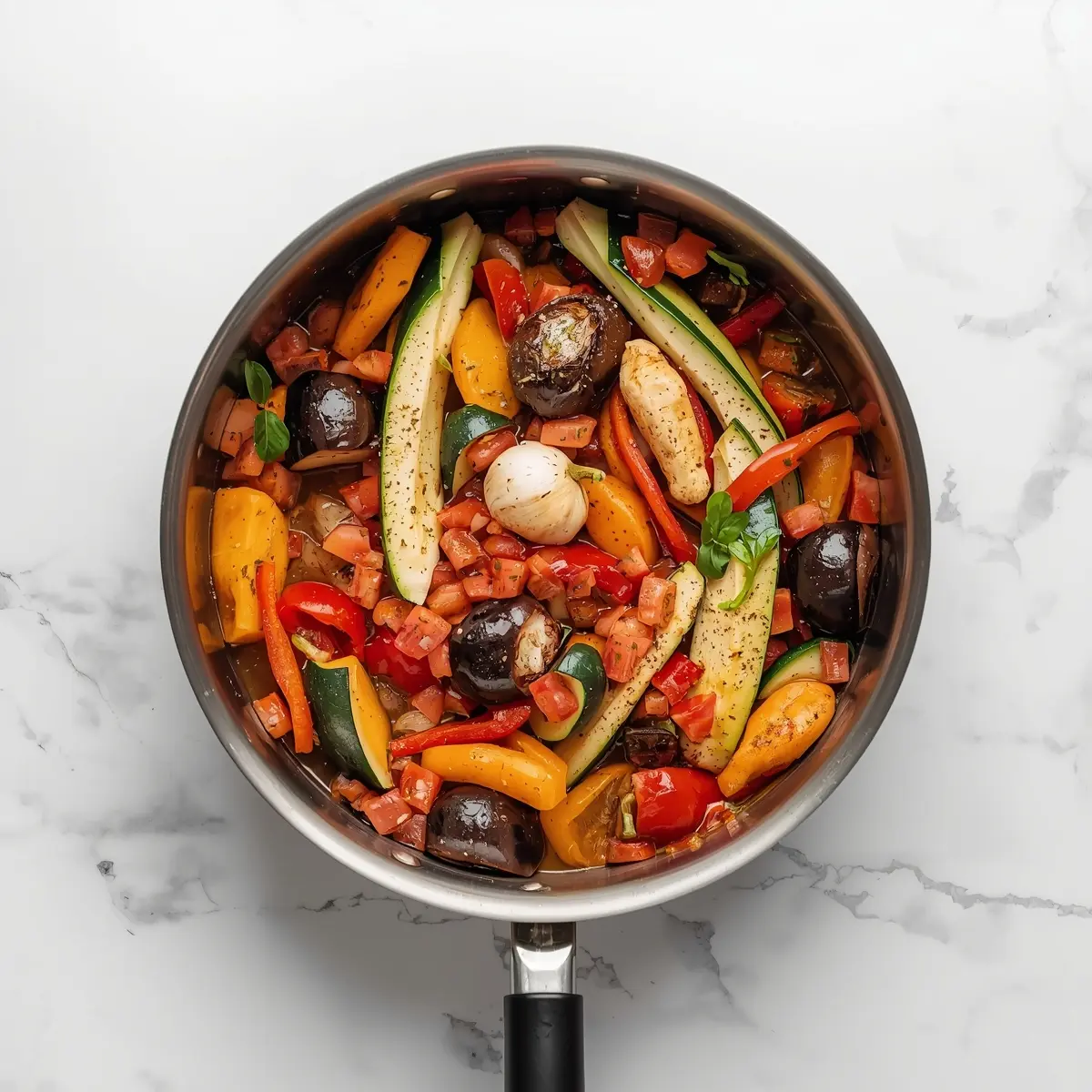 Cooking instructions for beautiful sheet pan ratatouille weeknight