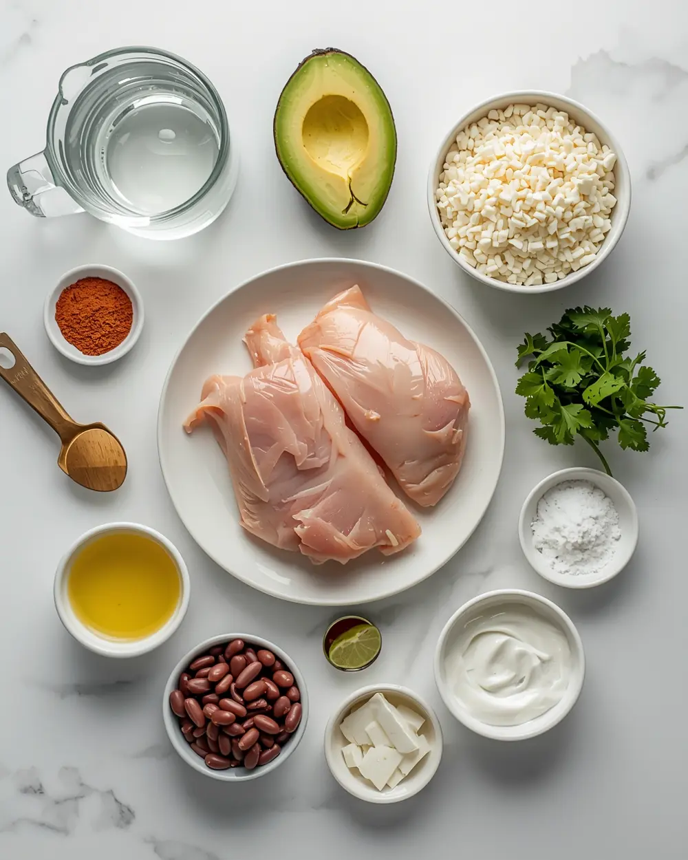 Ingredients for beautiful summer burrito bowl elegant