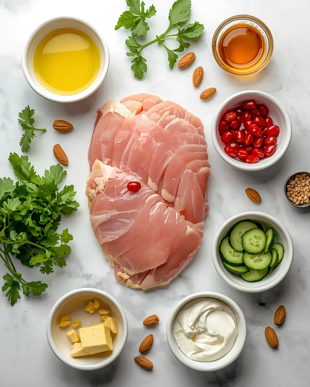 Ingredients for beautiful summer chicken salad elegant