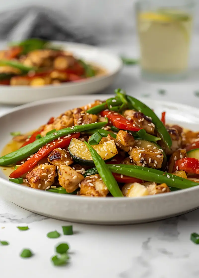 beautiful summer chicken stir fry ready to serve