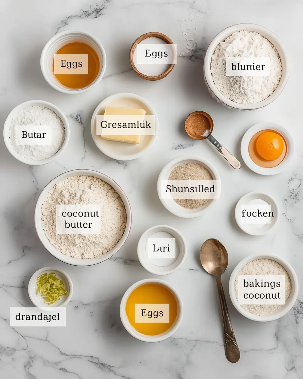 Ingredients for beautiful summer coconut layer cake