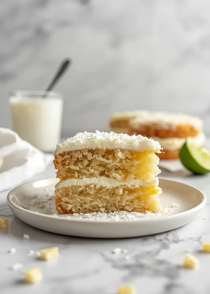 beautiful summer coconut layer cake ready to serve