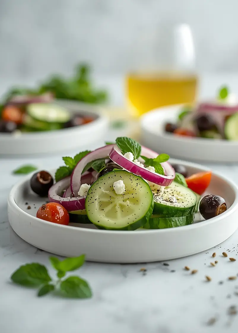 beautiful summer cucumber salad ready to serve