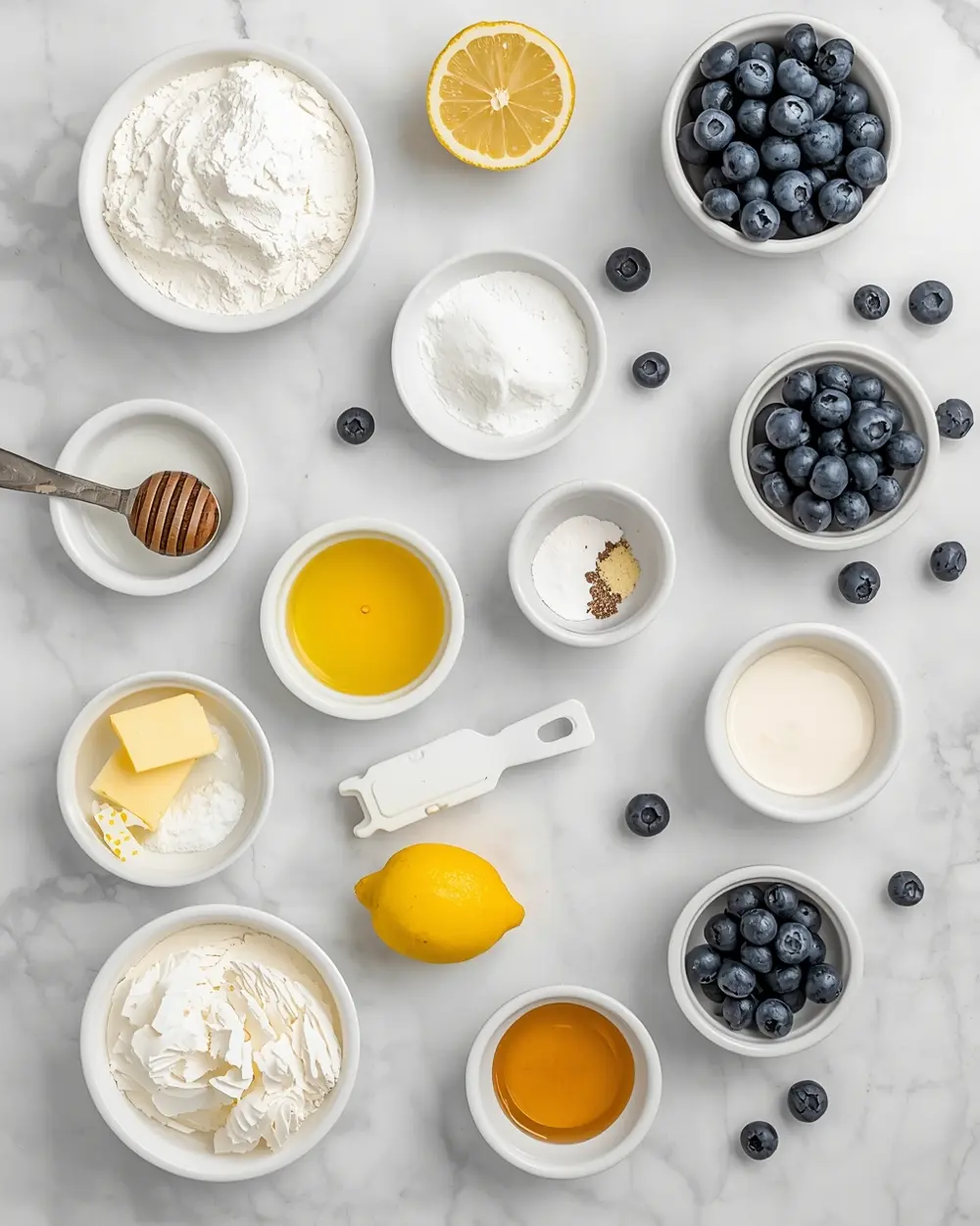 Ingredients for beautiful summer lemon blueberry cake