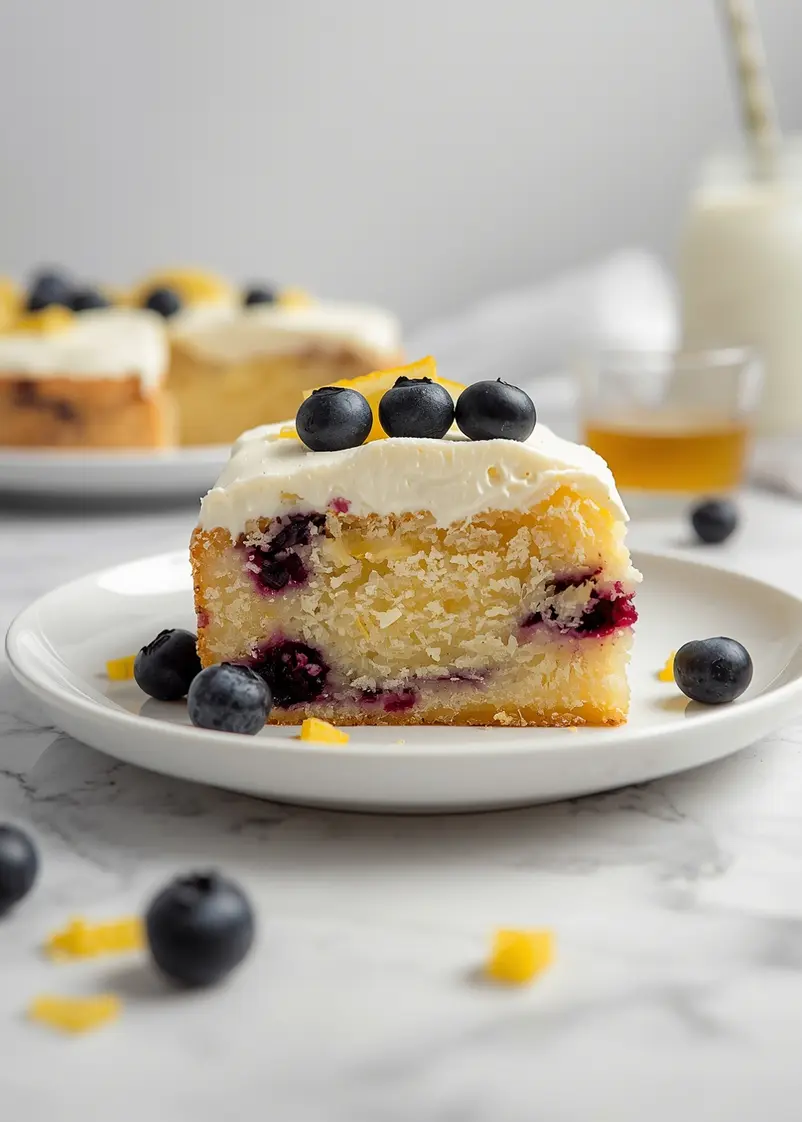 beautiful summer lemon blueberry cake ready to serve