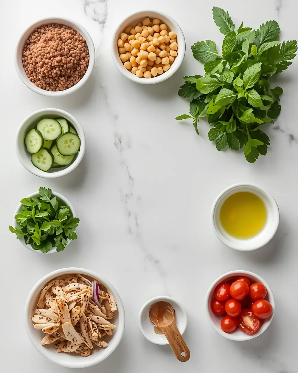 Ingredients for beautiful summer lentil salad