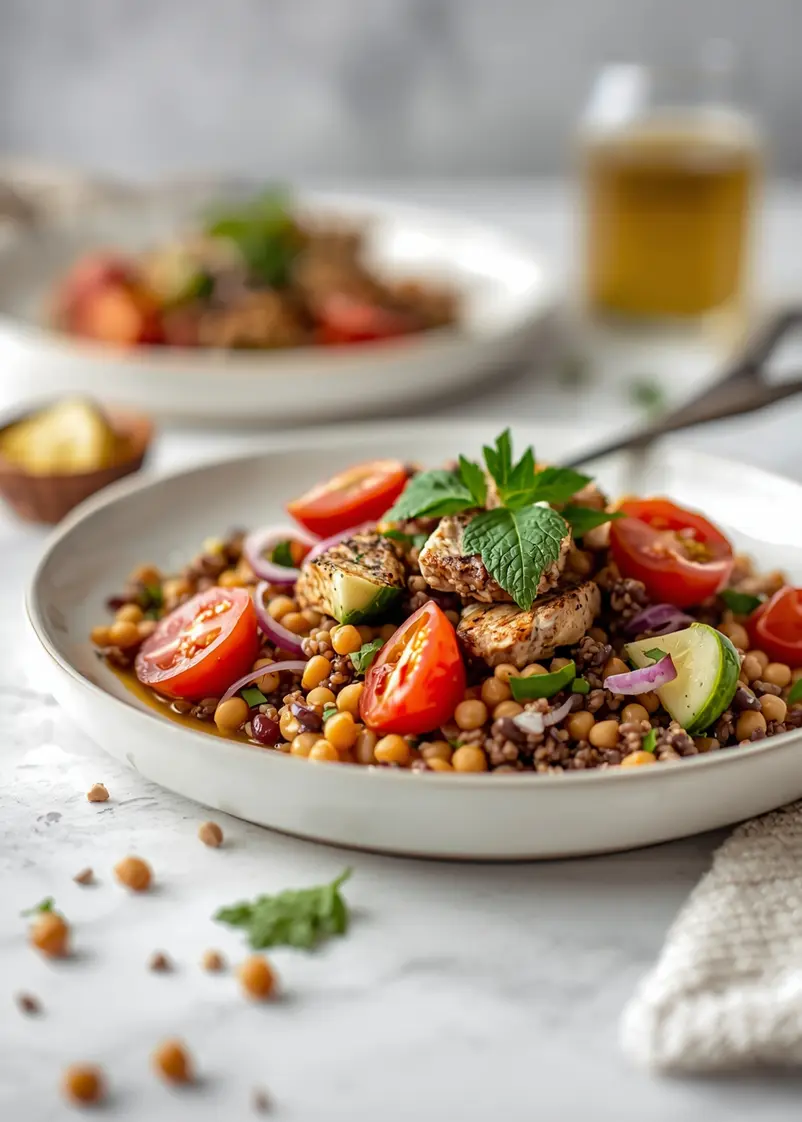 beautiful summer lentil salad ready to serve