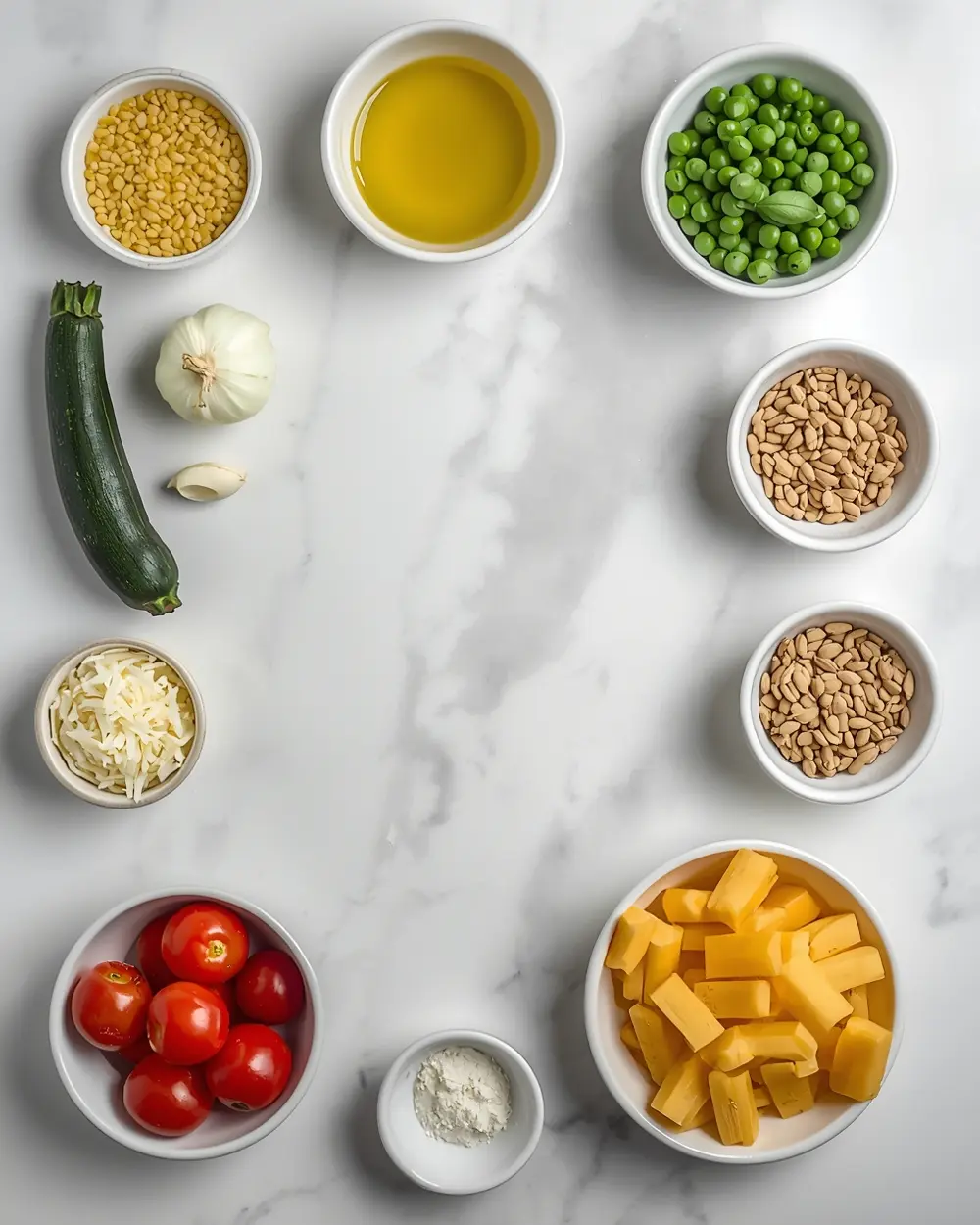 Ingredients for beautiful summer orzo primavera
