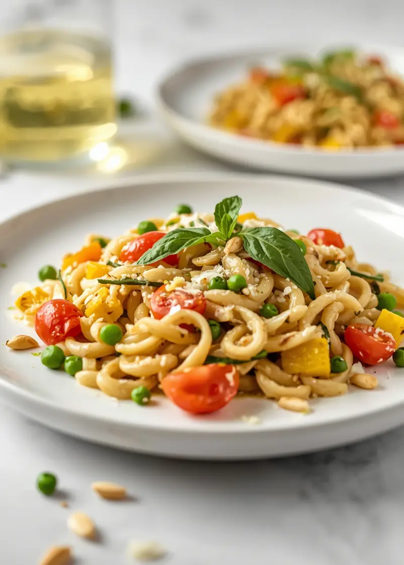 beautiful summer orzo primavera ready to serve