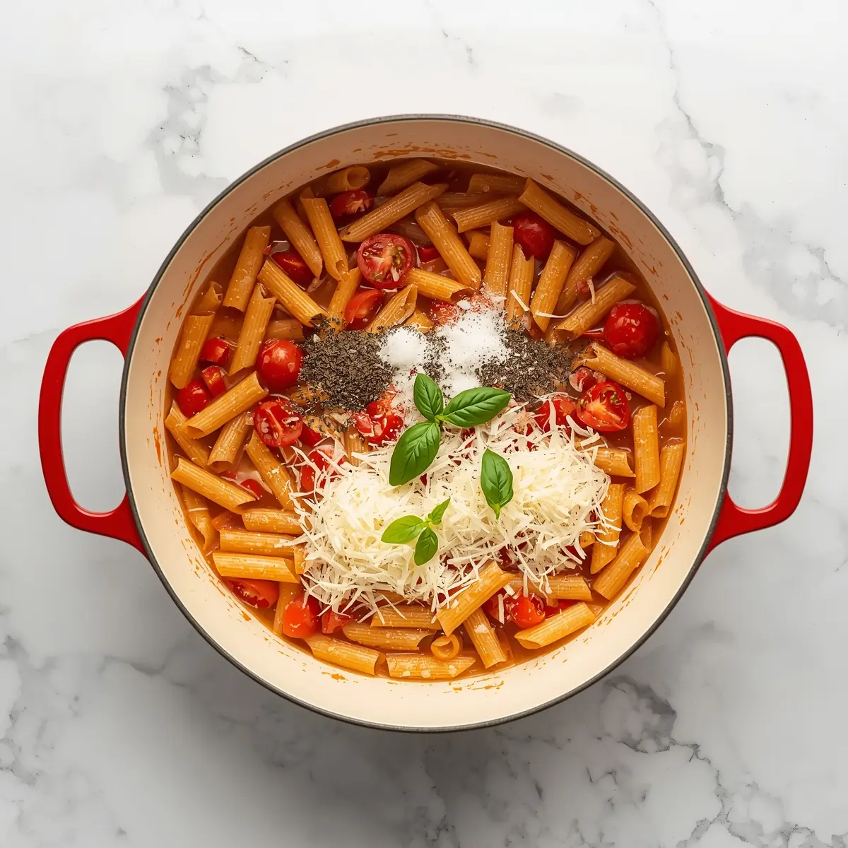 Cooking instructions for beautiful summer pasta tomato bake