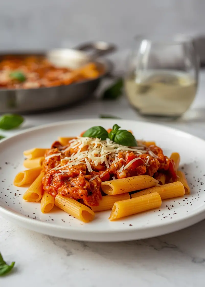beautiful summer pasta tomato bake ready to serve