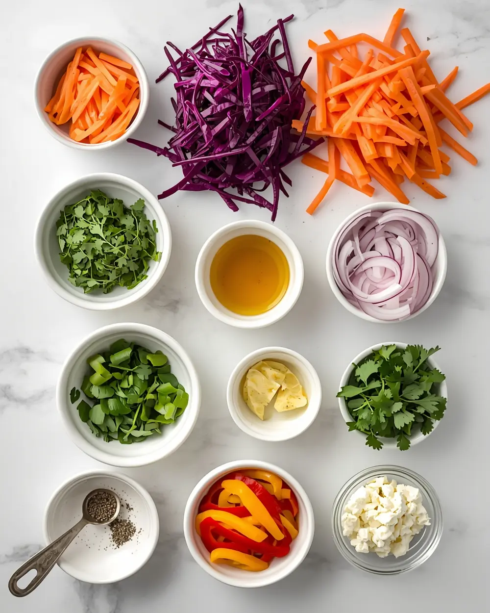 Ingredients for beautiful summer rainbow slaw