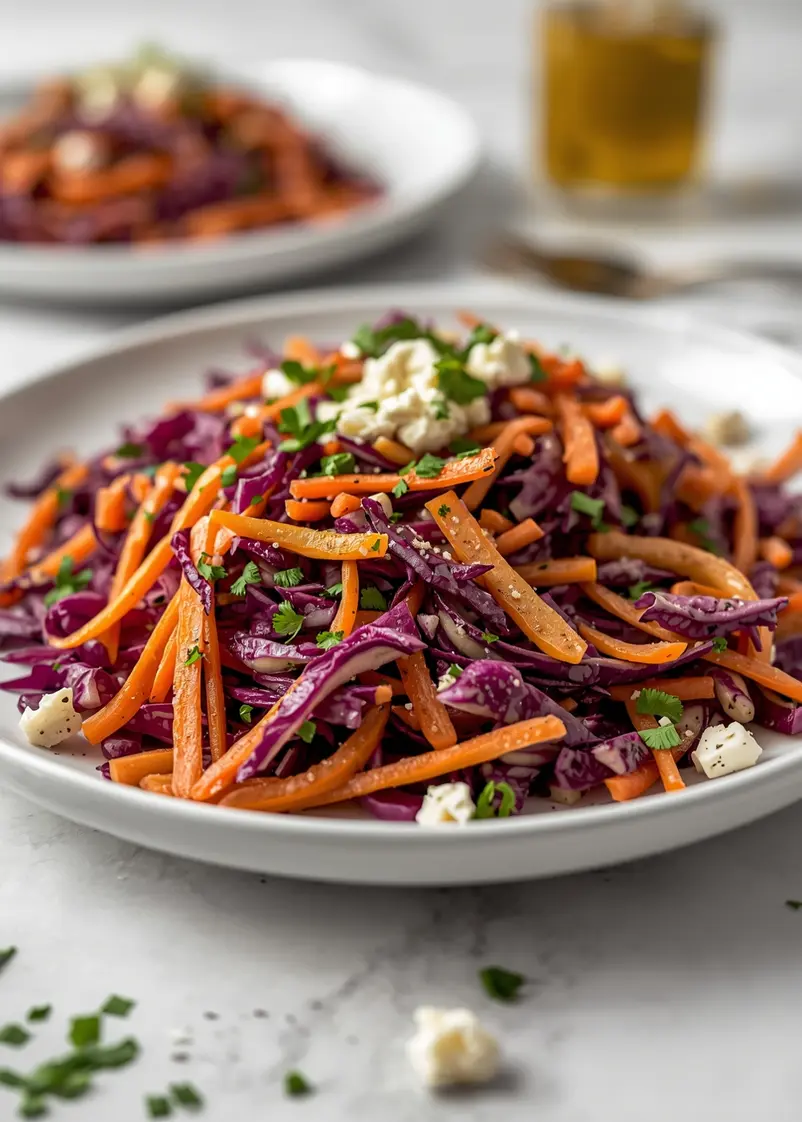 beautiful summer rainbow slaw ready to serve