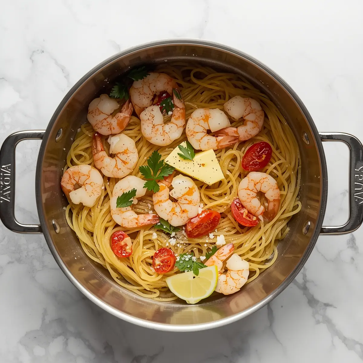 Cooking instructions for beautiful summer shrimp pasta