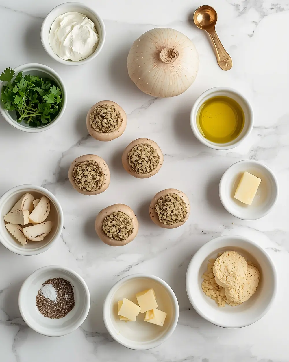 Ingredients for beautiful summer stuffed mushrooms