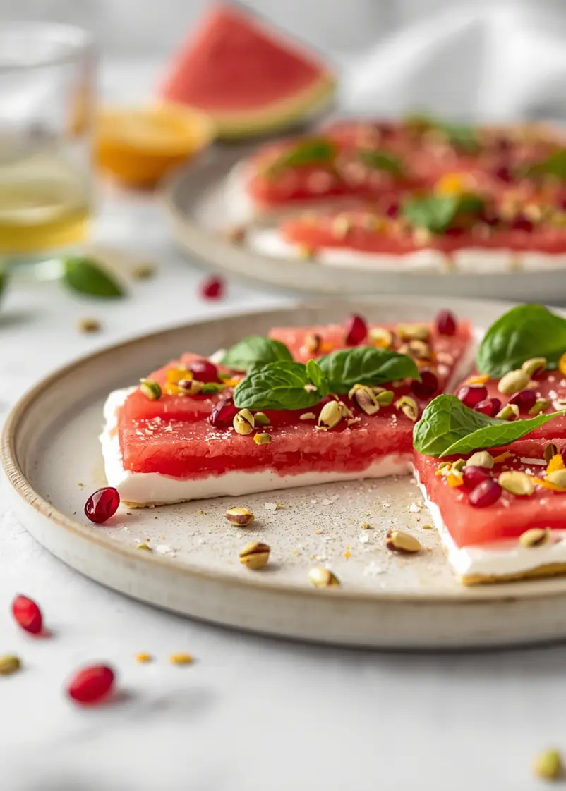 beautiful summer watermelon pizza ready to serve