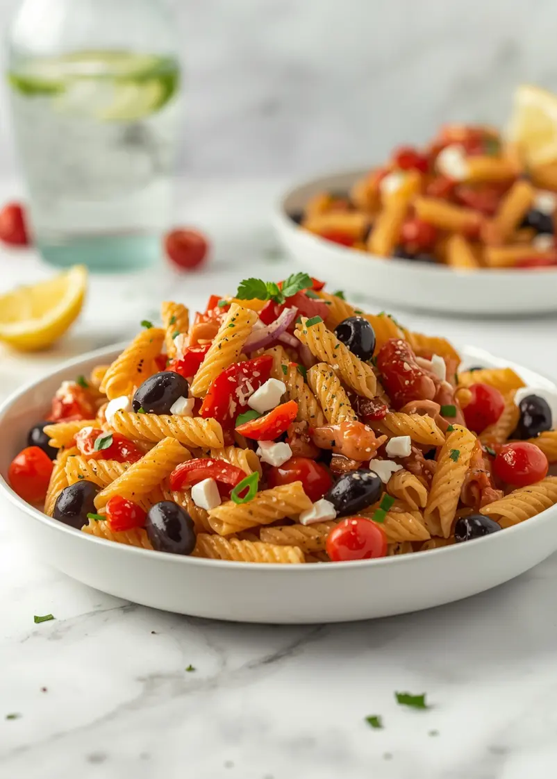elegant BBQ pasta salad summer ready to serve