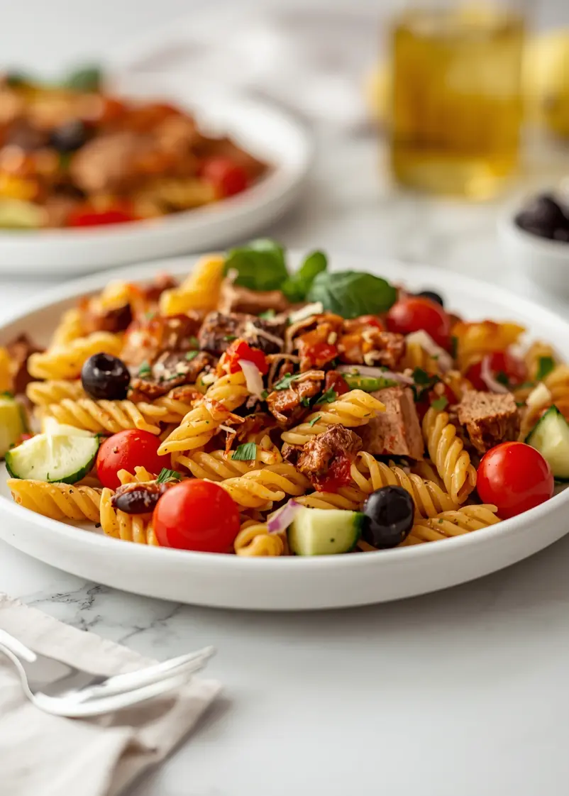 elegant BBQ pasta salad summer ready to serve