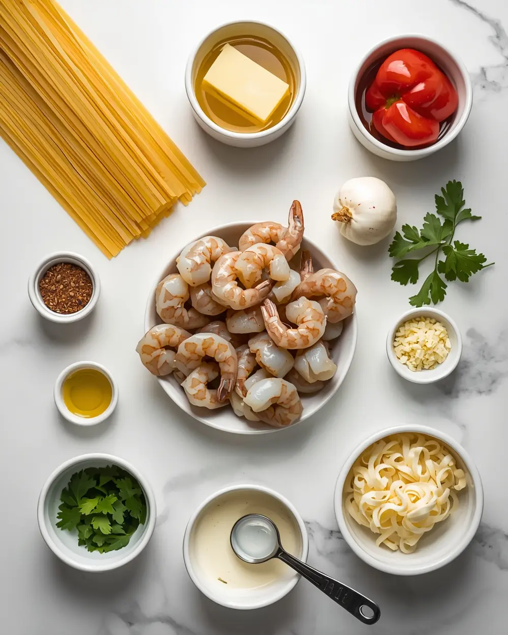 Ingredients for elegant cajun shrimp pasta summer