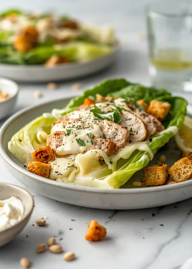 elegant chicken Caesar salad summer ready to serve