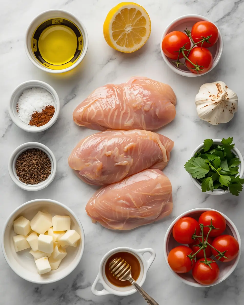 Ingredients for elegant grilled chicken thighs summer