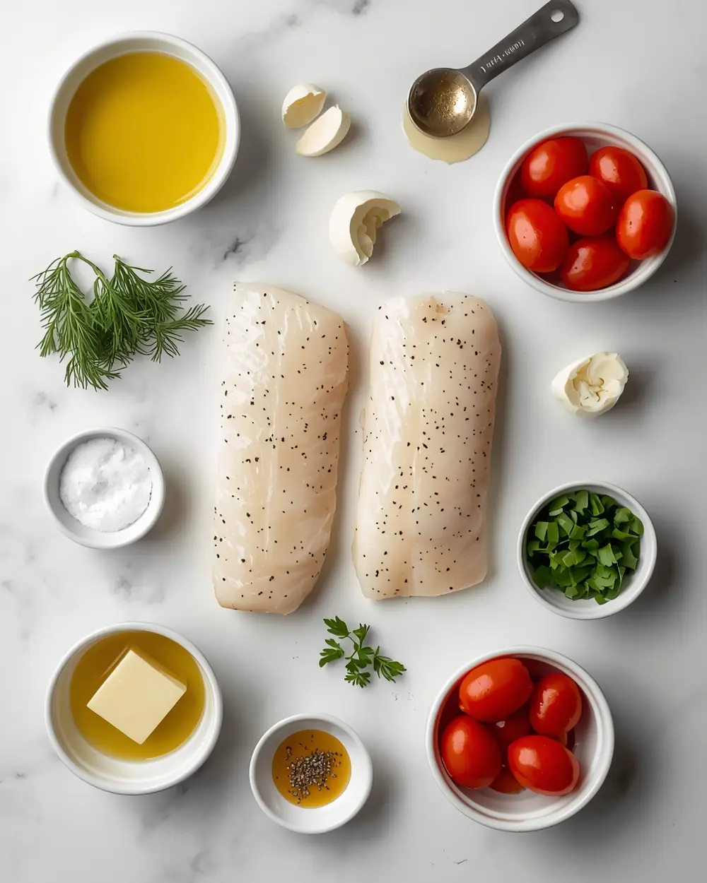 Ingredients for elegant grilled cod summer dinner