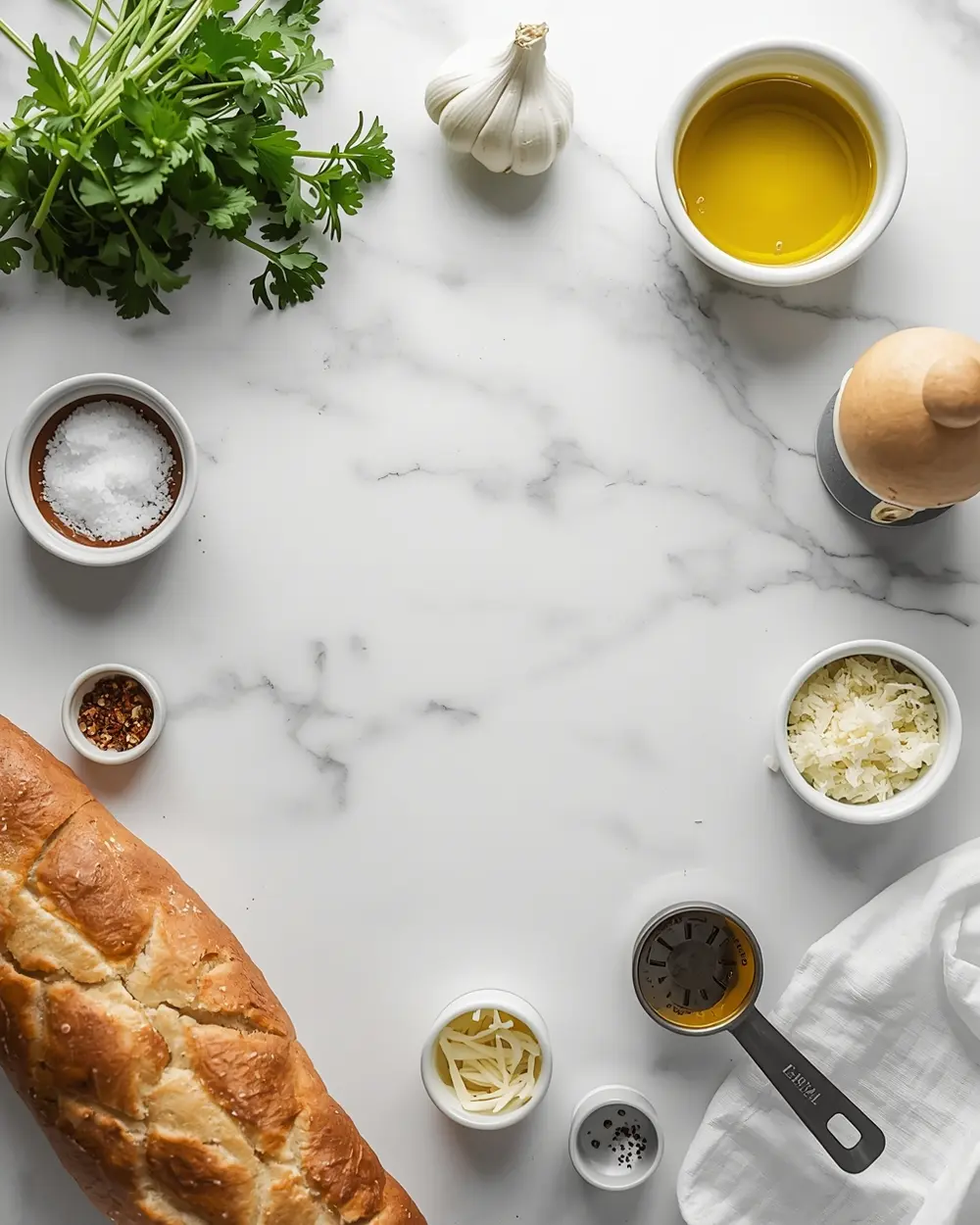 Ingredients for elegant grilled garlic bread summer